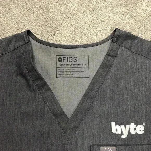 Figs Scrub Top Sz M Grey V Neckline Technical Collection Short Sleeves byte logo - Picture 4 of 9